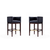 Manhattan Comfort 2-BS012-BK Kingsley 38 in. Black and Dark Walnut Beech Wood Barstool (Set of 2)